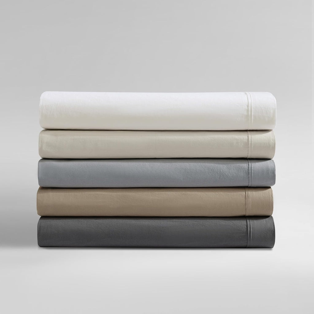 Calvin Klein - King Sheet Set, Crisp & Tailored Cooling Sheets with a Cotton Percale Lightweight Feel, Deep Pockets - Bed Sheets with Matching Pillowcases & Fitted Sheet (Washed Percale Steel Blue)