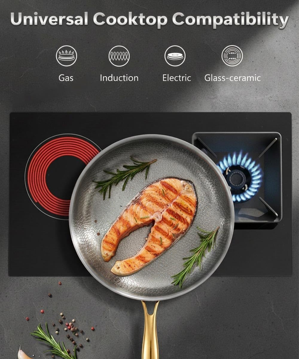 12 Inch Titanium Pans for Cooking, Pure Titanium Frying pan Hammered Design, Non-Toxic Titanium Pro Pan PFAS/PFOA/PTFE Free, Compatible for Oven, Dishwasher & All Cooktops, Fast & Even Heat