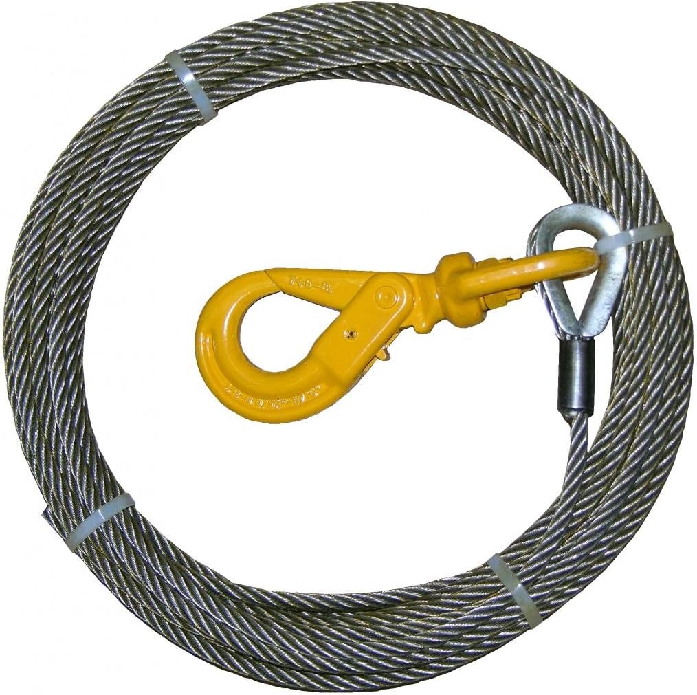 4-716SC50LH Winch Cable, 7/16' x 50' Steel Core with Self Locking Swivel Hook