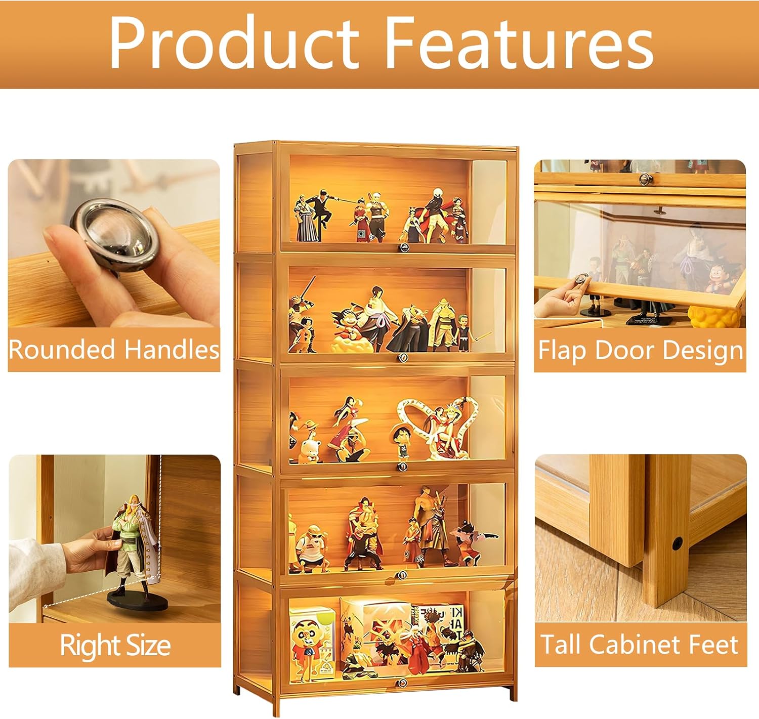 Curio Display Cabinet with Acrylic Glass Door, 5-Tier Display Case, Curio Cabinet & Bookcase for Collectibles, Display Shelf for Home, Reading Nook, Playroom, Living Room