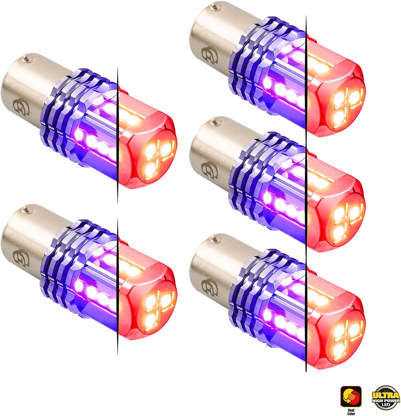 GG Grand General 70829 1157 Dual Color Red/Purple 15 LED Tower Bulb, 12V, 5 Pack
