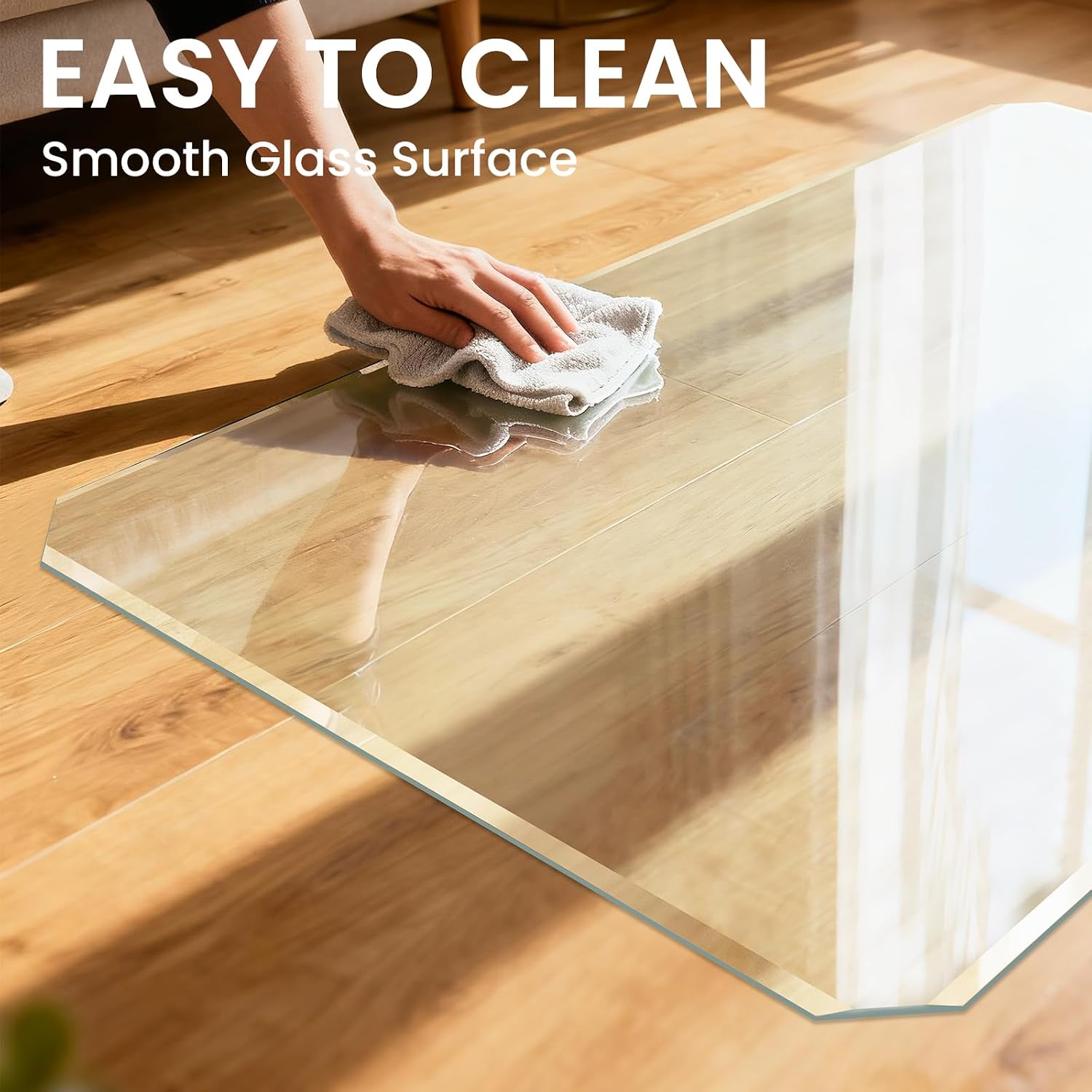 Tempered Glass Chair Mat with Patented Beveled Edge, 36'x46' 1/5' Thick Office Floor Mat for Carpet & Hardwood, w/ 12 Anti-Slip Pads
