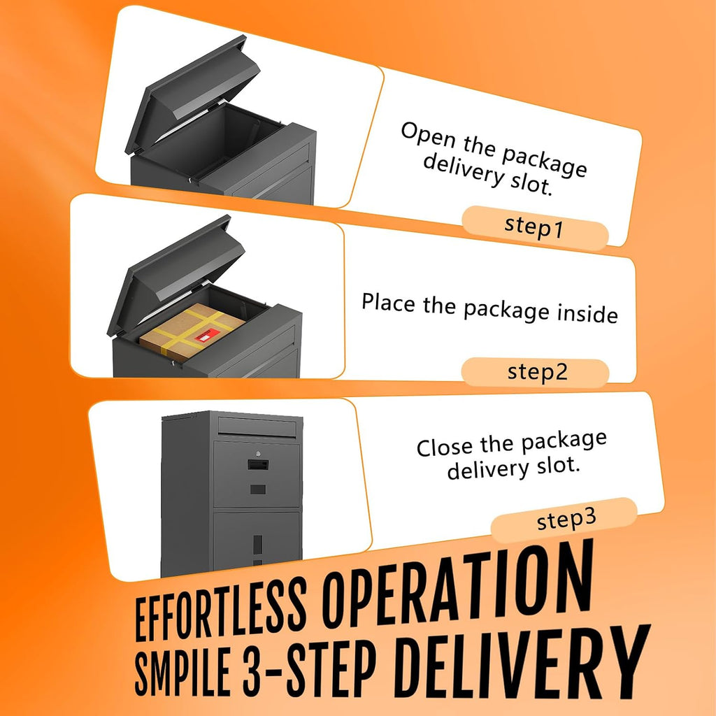 Package delivery Boxes for Outside | Anti-Theft Porch Package Delivery Box with Lock | Outdoor Weatherproof Parcel | Large Mailbox for Packages for Garden, Porch, Yard (Gray, 40.6H x 15.4D x 19.7W)