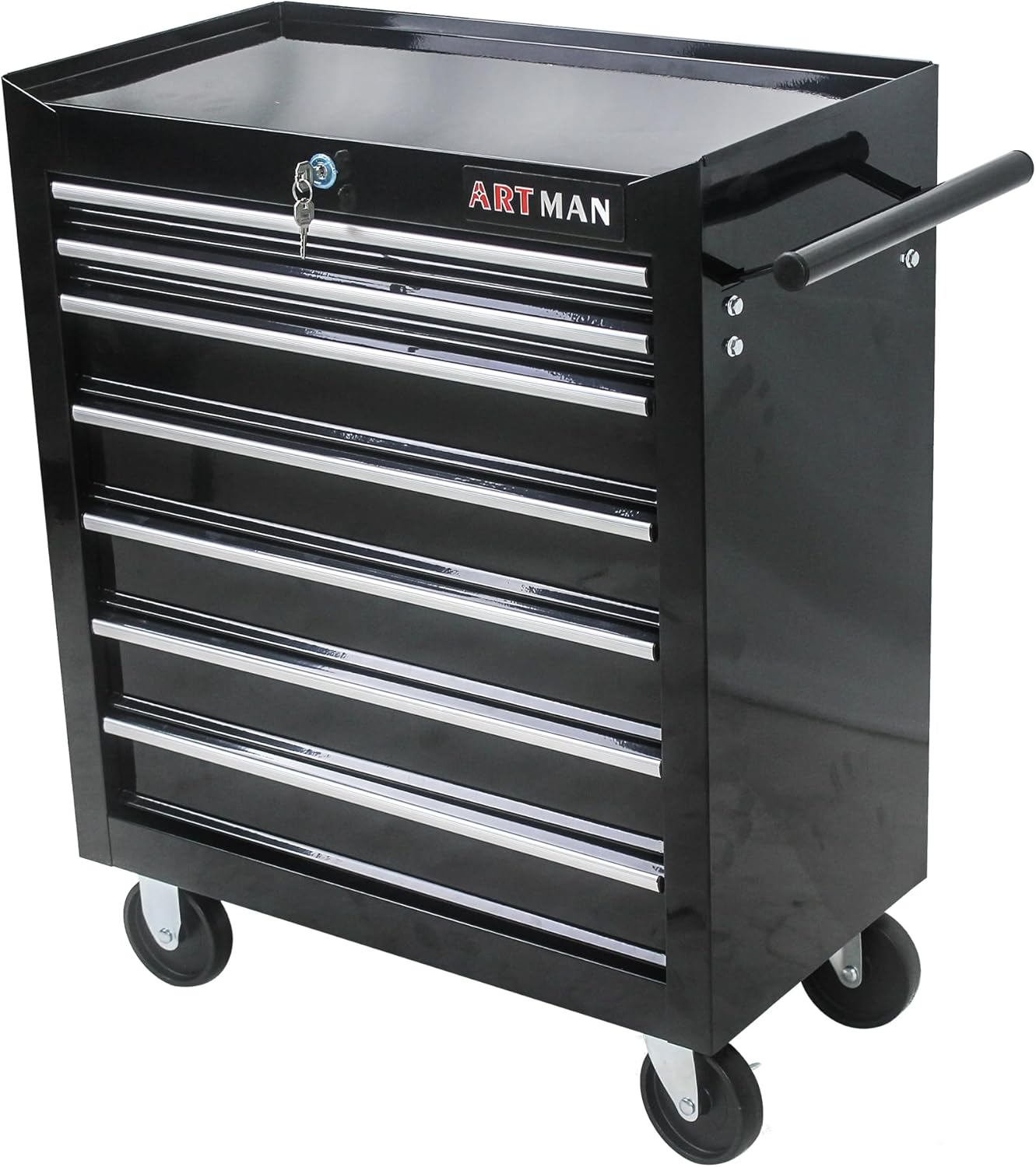 7-Drawer Tool Cart on Wheels, Drawers Rolling Tool Chest with Key Lock, Mobile Trolley Organizer Tools Box with Locking Wheels & Ball Bearing Drawers for Garage,Repair Shop (Black)