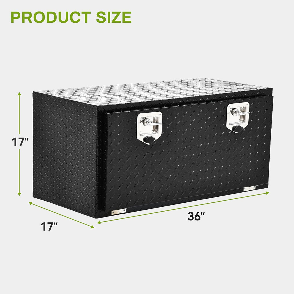 AUTOSAVER88 36 Inch Underbody Tool Box, Heavy Duty Aluminum Diamond Plate Toolbox Chest Storage Organizer, Waterproof Chest Storage Box with Lock for Trucks, Trailers, RVs, Warehouses, Black