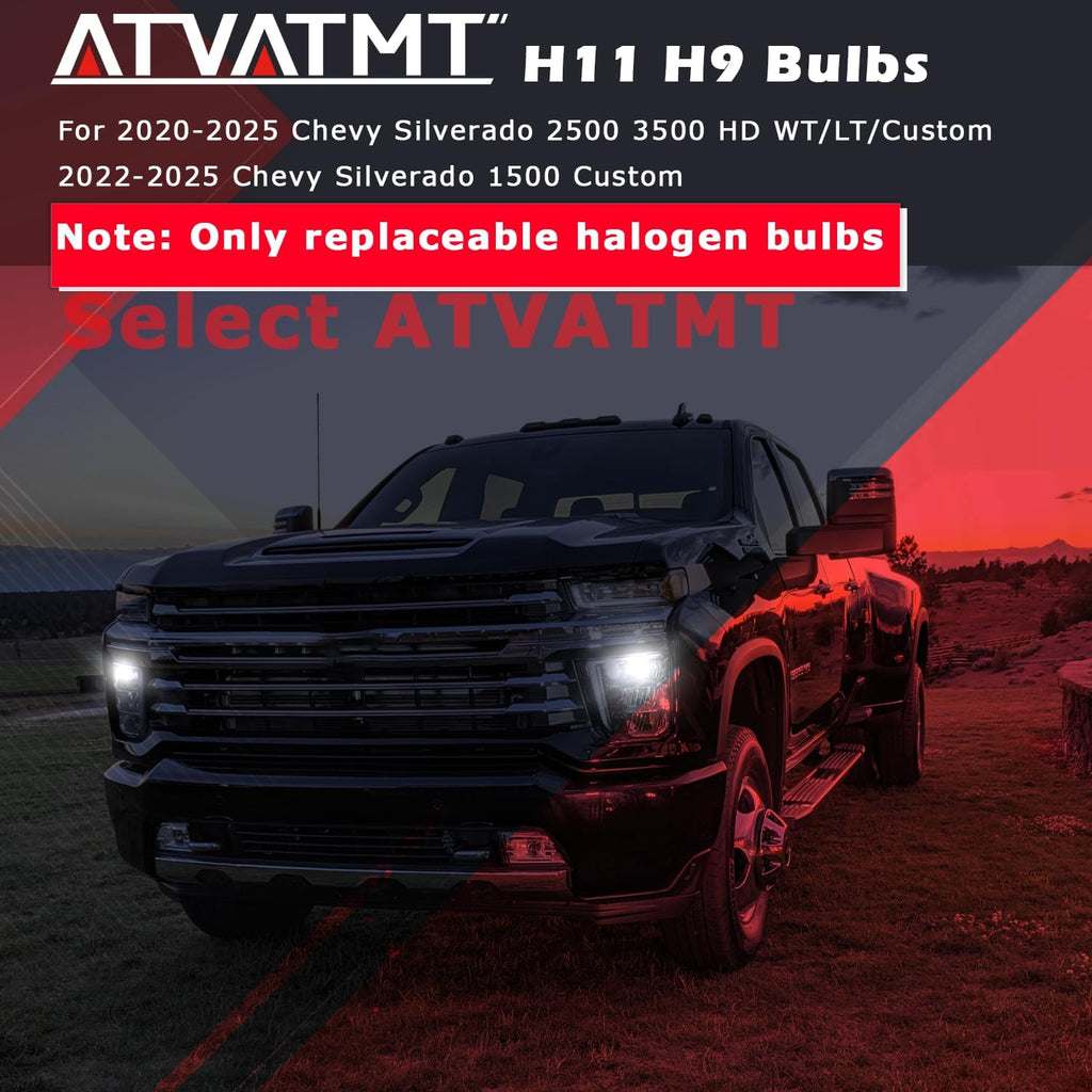 H11 H9 Bulbs for Chevrolet 2022 2023 2024 2025 Silverado 2500 HD 3500 HD Chevy Fog Light Replacement 6500K Bright White Pack of 4