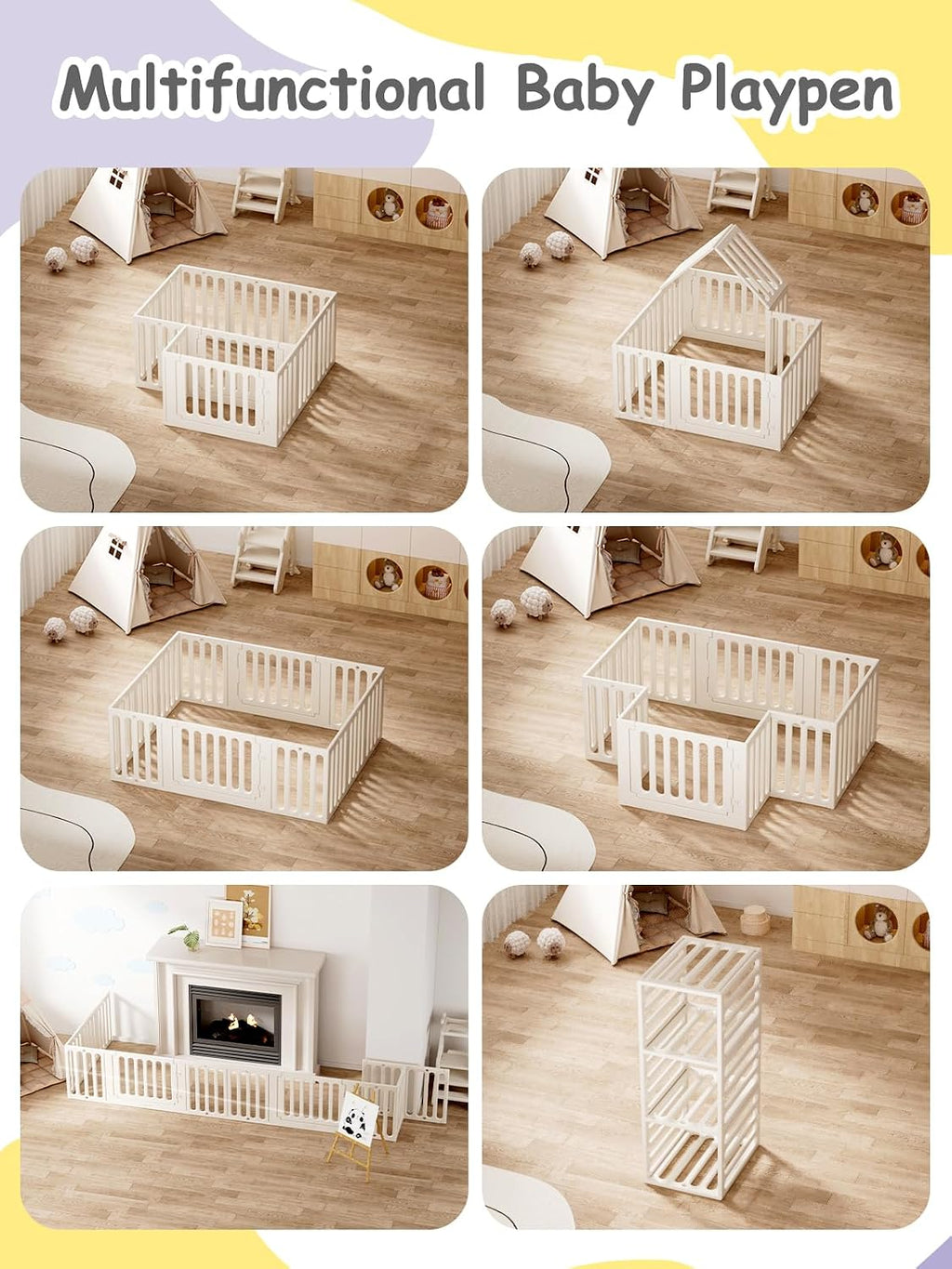 VBABY Baby Playpen, Plastic Play Pen for Babies and Toddlers 1-3, 12 Panels Large Kids Playyard, Indoor & Outdoor Baby Fence, 66' x 51', White
