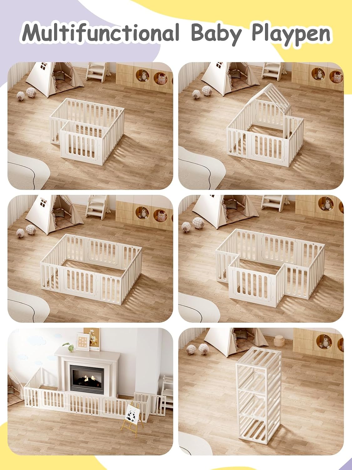 VBABY Baby Playpen, Plastic Play Pen for Babies and Toddlers 1-3, 12 Panels Large Kids Playyard, Indoor & Outdoor Baby Fence, 66' x 51', White