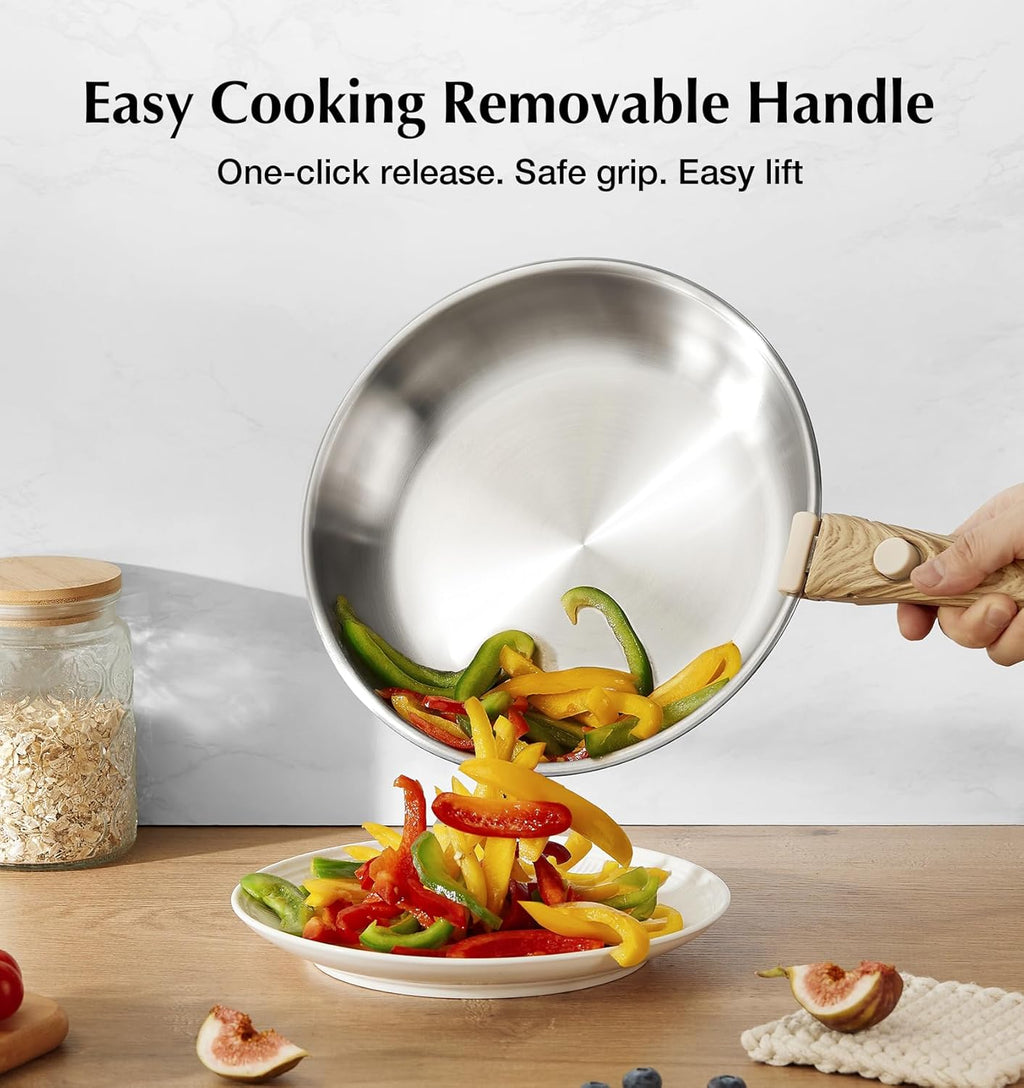 KOCH SYSTEME CS Stainless Steel Cookware Set, 18/10 Stainless Steel Pots and Pans Set 11PCS, Detachable Handle Pots and Pans for Easy Storage, Removable Handle Cooking Set, Induction Compatible
