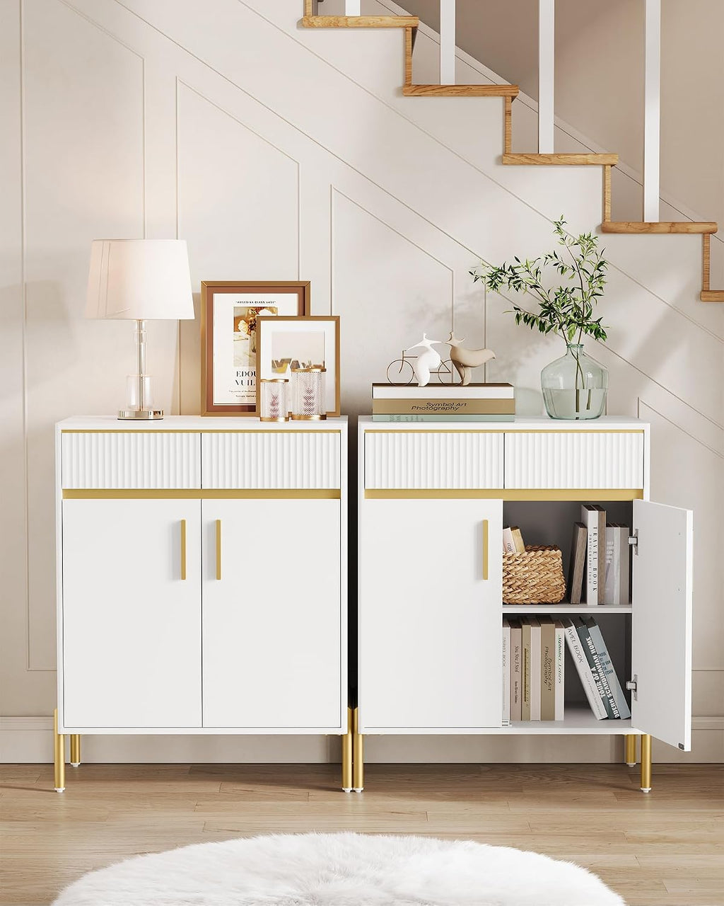 VASAGLE Buffet Cabinet with Storage, Sideboard Storage with Drawers, Doors, Adjustable Shelf, Fluted Drawer Front, Accent Cabinet, for Living Room, Modern, Cloud White UBBC651W01