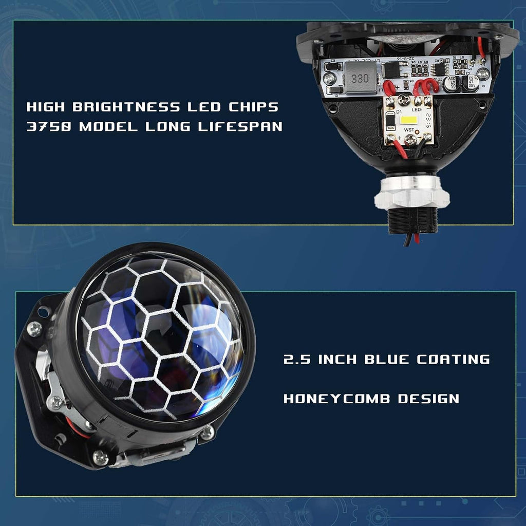 2.5inch Honeycomb Bi LED Projector Lenses with High Low Beam-70W 20000LM 6000K White For H7 H4 Headlight Car Light White/Yellow Turn Signal Headlamp Car Accessories