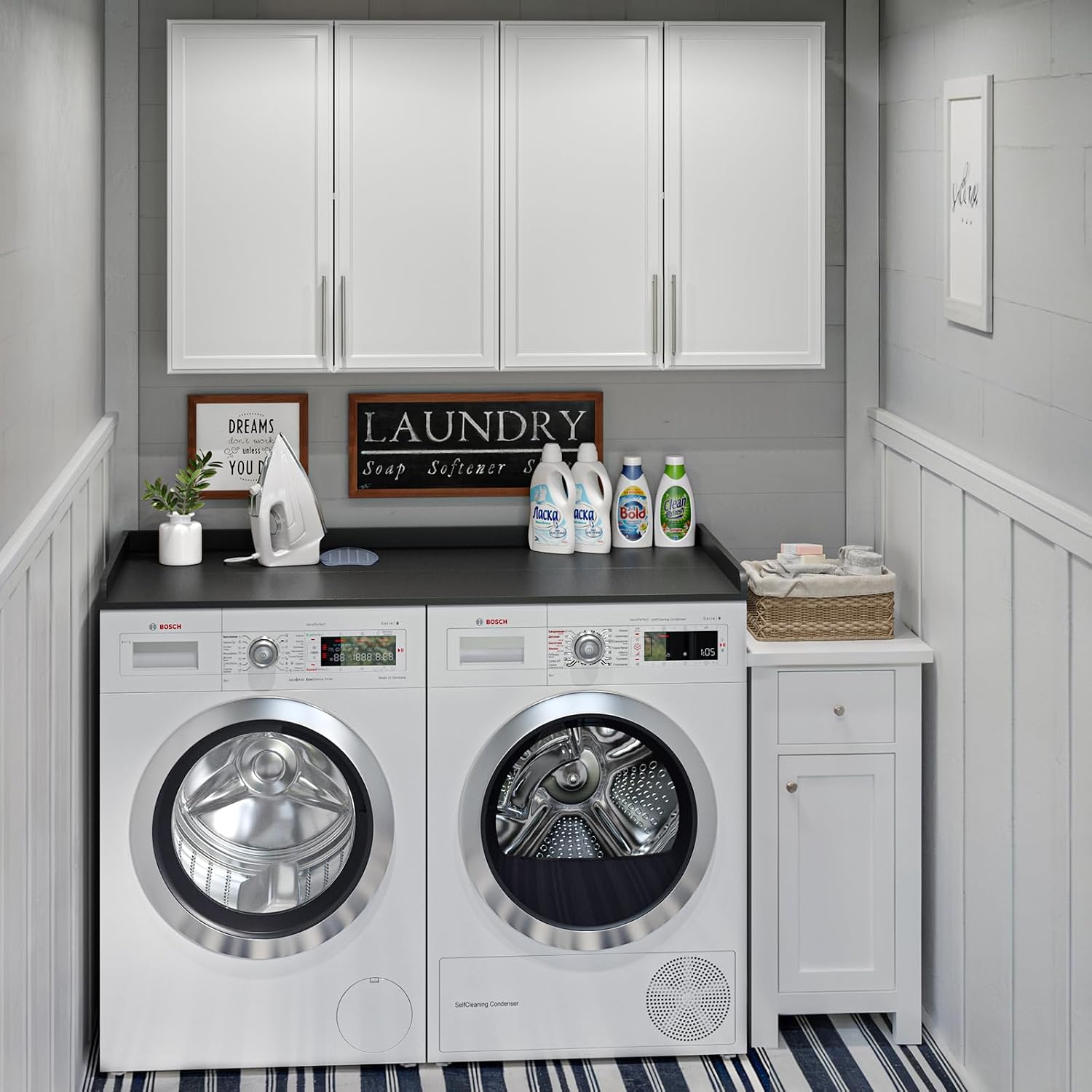 FIMELLO 60' Laundry Room Wall Cabinets and 27.6' x 54' Washer and Dryer Countertop Set, Laundry Room Cabinets Wall Mounted, Upper Cabinets Floating Cabinet - Black Laundry Countertop