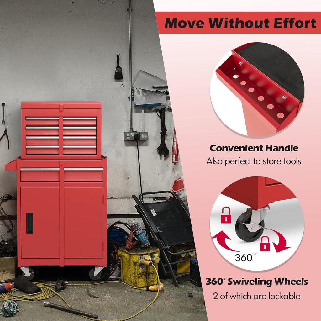 S AFSTAR 5-Drawer Rolling Tool Chest, High Capacity Tool Storage Cabinet with Lockable Wheels, Adjustable Shelf & Anti-Slip Liner, Detachable Tool Box Organizer Tool Cabinet for Garage Workshop (Red)