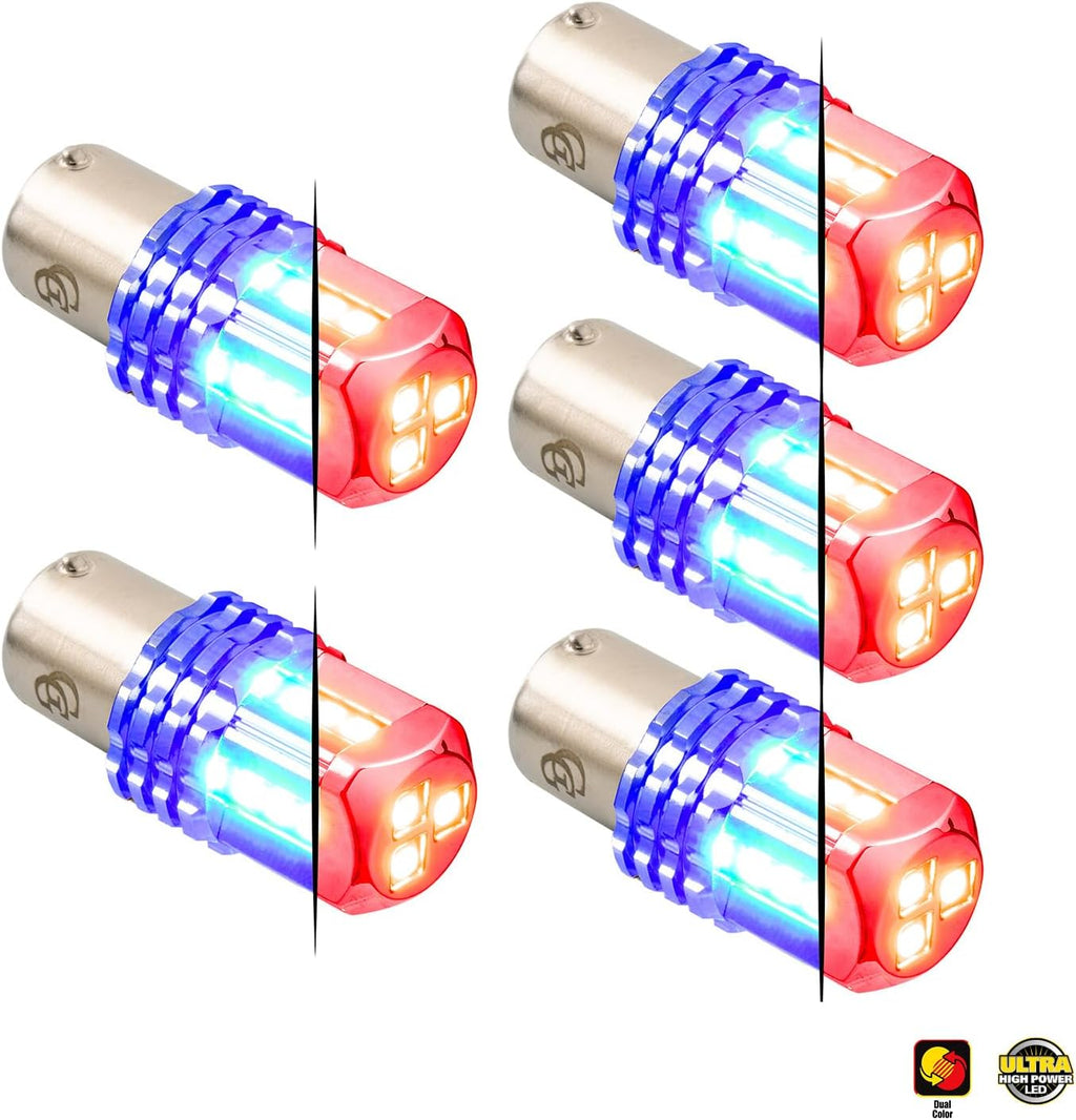 GG Grand General 70827 1157 Dual Color Red/Blue 15 LED Tower Bulb, 12V, 5 Pack