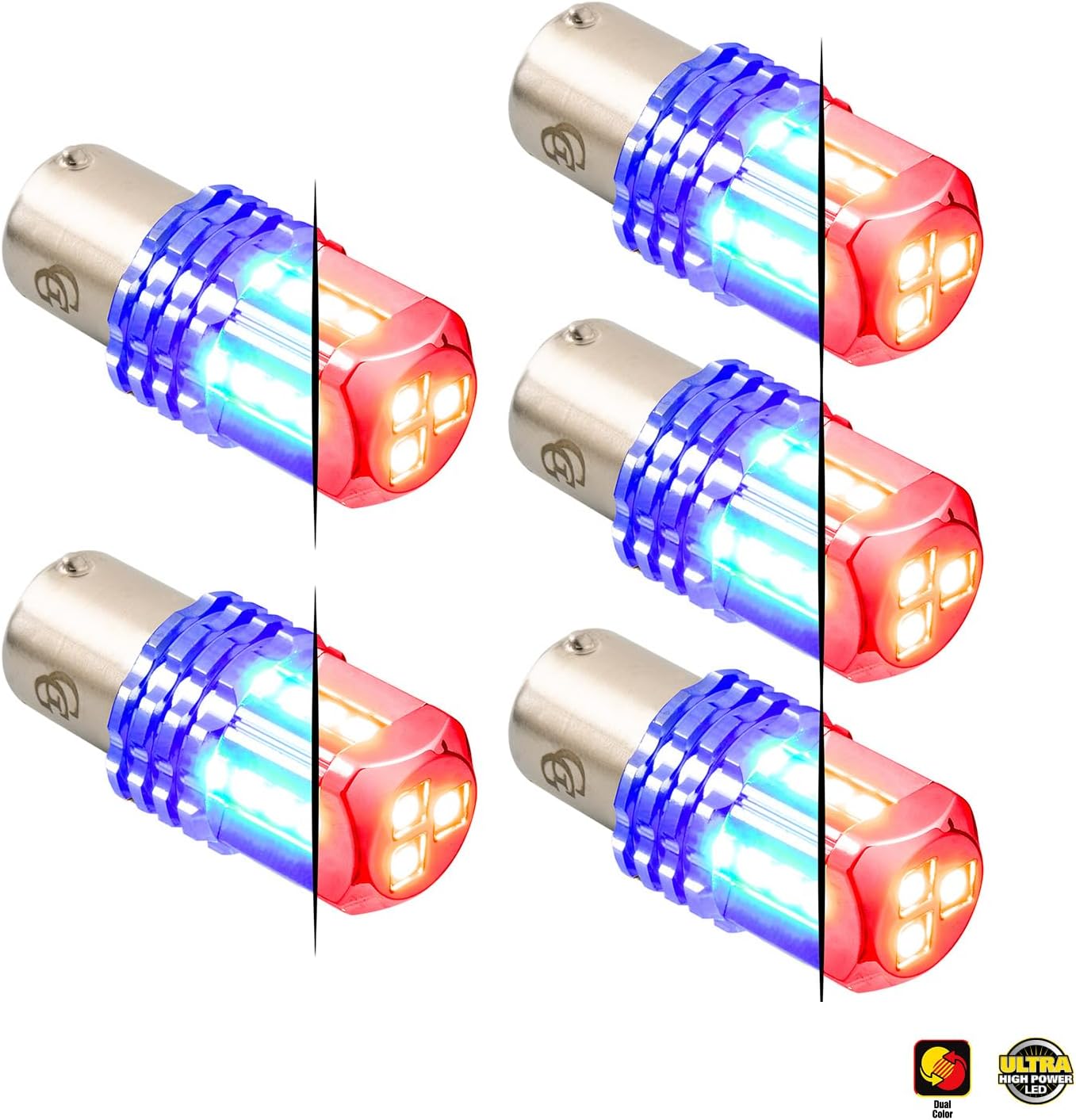 GG Grand General 70827 1157 Dual Color Red/Blue 15 LED Tower Bulb, 12V, 5 Pack
