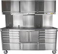 JEGS 72 in. Rolling Tool Cabinet/Toolbox. 11-Drawer with Upper Storage [Stainless Steel]
