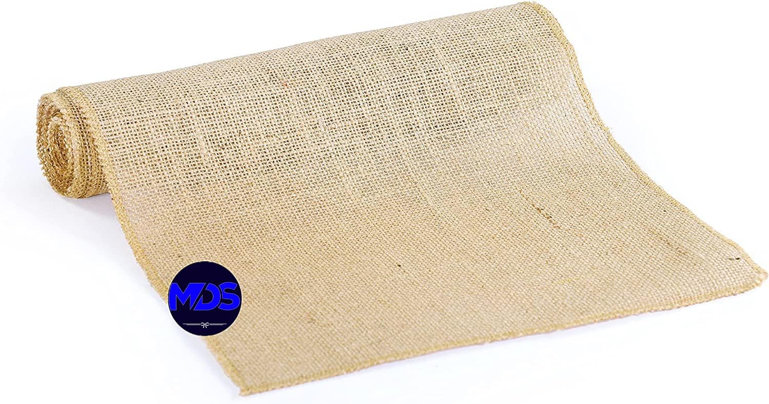 MDS Pack of 5 Wedding Burlap Table Runners 12 Inches x 50 Yards Long Roll for Farmhouse-Style, Woven Jute Fabric Placemats or Centerpieces and Rustic Home Decor for Outdoor Tables - Natural