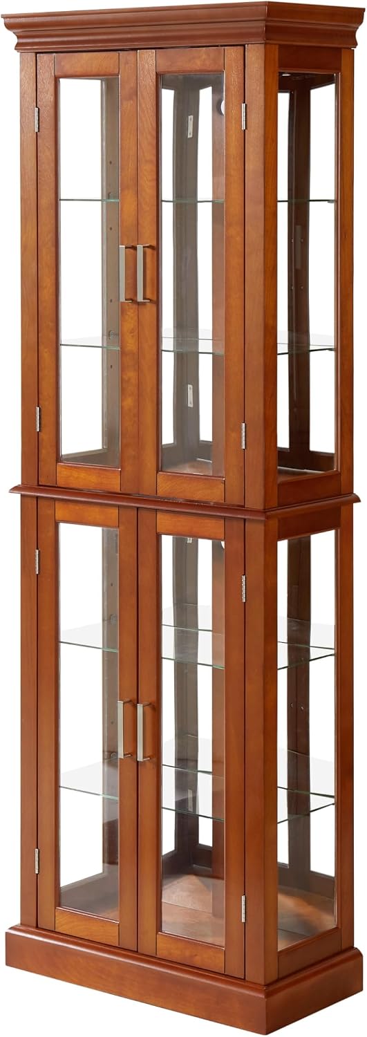 71' Lighted Curio Cabinet with 6 Adjustable Shelves, Vintage Glass Display Case, Tempered Glass Doors, Tall Wine Bar Cabinet for Living Room Liquor Storage(E26 light bulb not included)(Walnut)