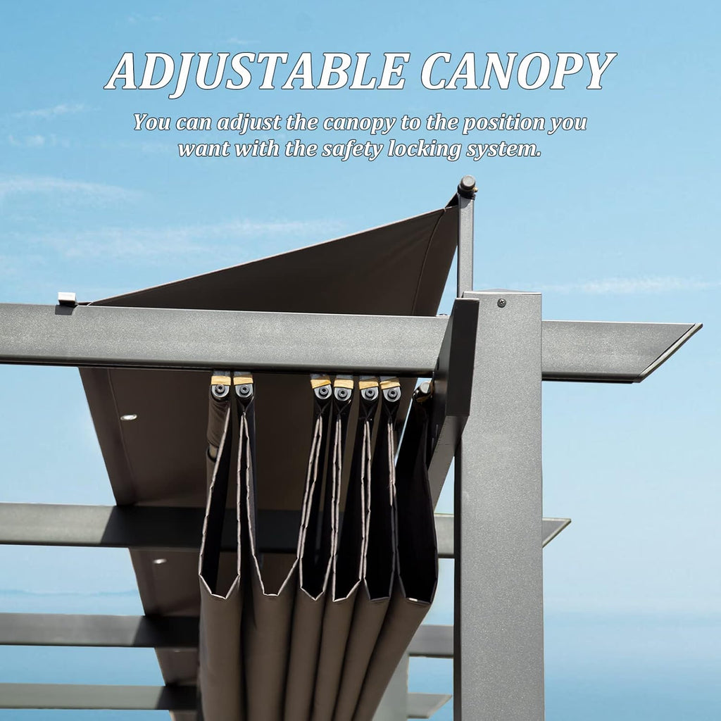 Domi 11x16FT Outdoor Pergola Canopy with Retractable Sun Shade, Weather-Resistant Aluminum Frame for Patio, Backyard, Deck, Garden, BBQ, and Gatherings