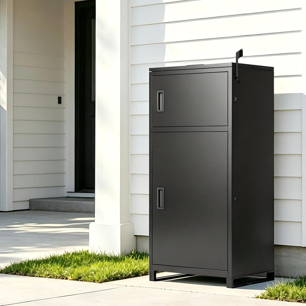 Large Outdoor Package Delivery Box with Lock | Weatherproof Anti-Theft Parcel Box | Transparent Acrylic Viewing Window for Packages for Garden, Porch, Yard | (41.5H x 16.5D x 19.7W)