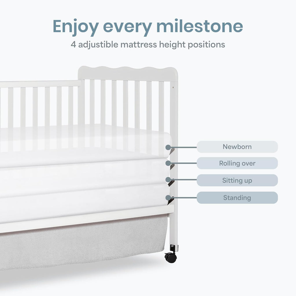 Dream On Me Carson Classic 3-in-1 Convertible Full-Size Baby Crib in White, GreenGuard Gold & BSA, 4 Mattress Heights, Converts to Day & Toddler Bed, Locking Wheels, Classic Nursery Design