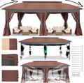 HOTEEL Gazebo 12x20 Heavy Duty Gazebo with Curtain and Netting Outdoor Gazebo Double Roof Patio Gazebo with Metal Steel Frame Gazebo Tent for Patio, Deck, Backyard (Brown, Arc Top, Curtain & Netting)