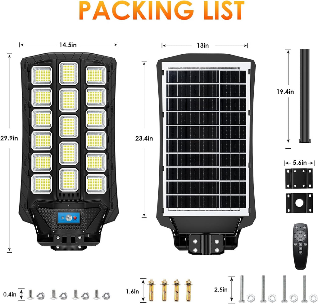 14000W Solar Street Lights Outdoor Waterproof, Solar Powered LED Flood Light Outside, Wide Angle Security Parking Lot Light Dusk to Dawn, Motion Sensor, Pole or Wall Mounted, Remote Control