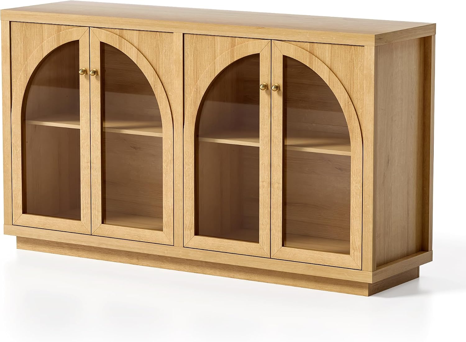 EYYTHUNG Storage Cabinet with 4 Doors, Arched Sideboard Buffet Cabinet with Adjustable Shelves, Accent Display Cabinet with Acrylic Door for Living Room, Entryway, Dining Room, Natural Oak