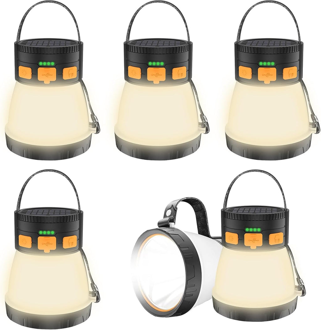 6 Pack LED Camping Lantern, 1500 Lumens Camping Lantern Rechargeable with Solar Panel Charging, Waterproof, 8 Light Modes, 7500mAh, Camping Flashlight for Hurricane Emergency, Outdoor