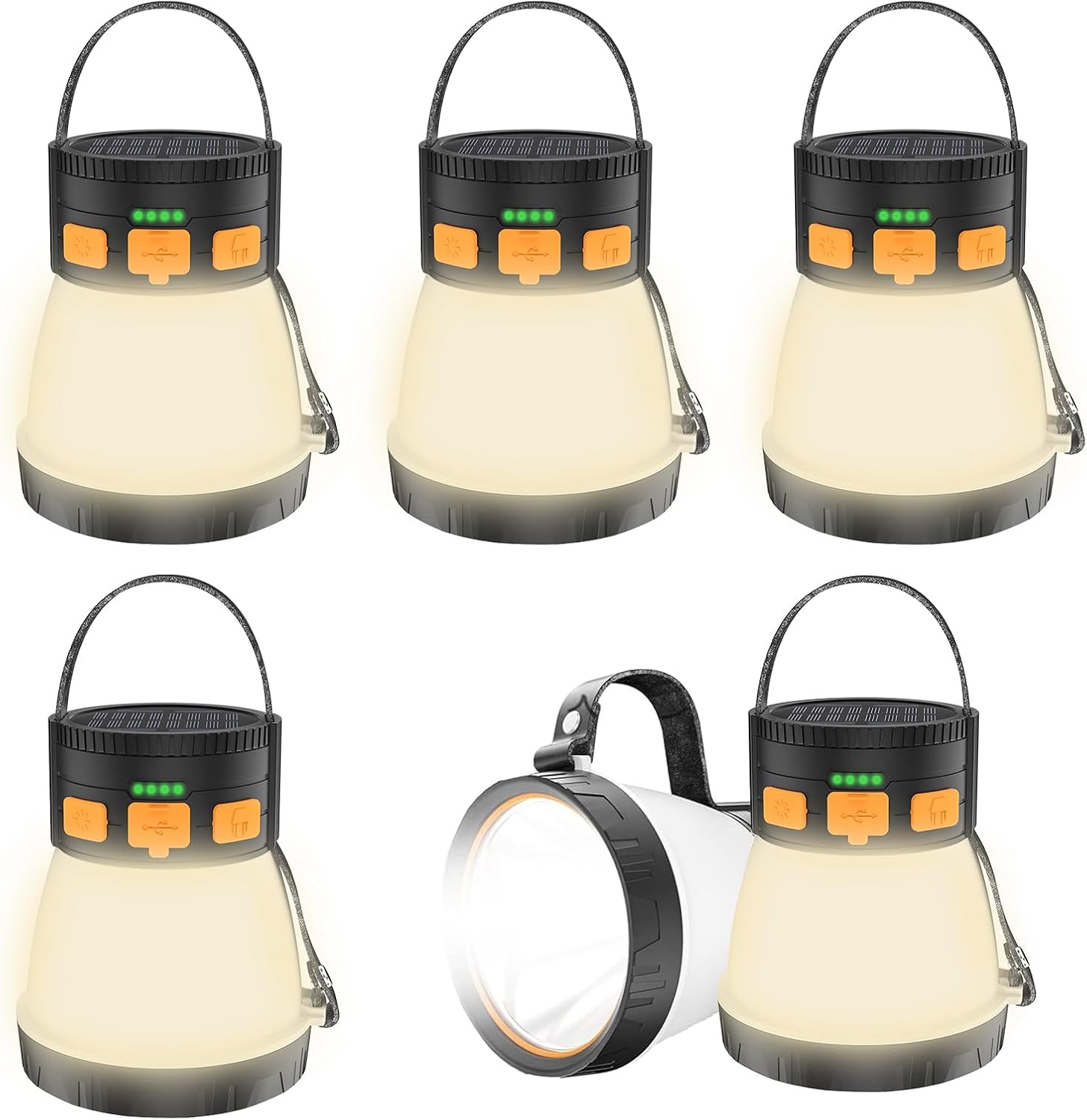 6 Pack LED Camping Lantern, 1500 Lumens Camping Lantern Rechargeable with Solar Panel Charging, Waterproof, 8 Light Modes, 7500mAh, Camping Flashlight for Hurricane Emergency, Outdoor