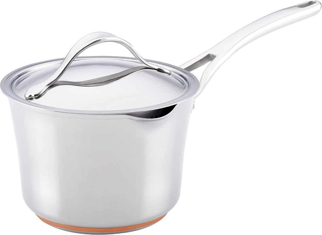 Anolon 77448 Nouvelle Stainless Steel Sauce Pan/Saucepan with Straining and Lid, 3.5 Quart, Silver