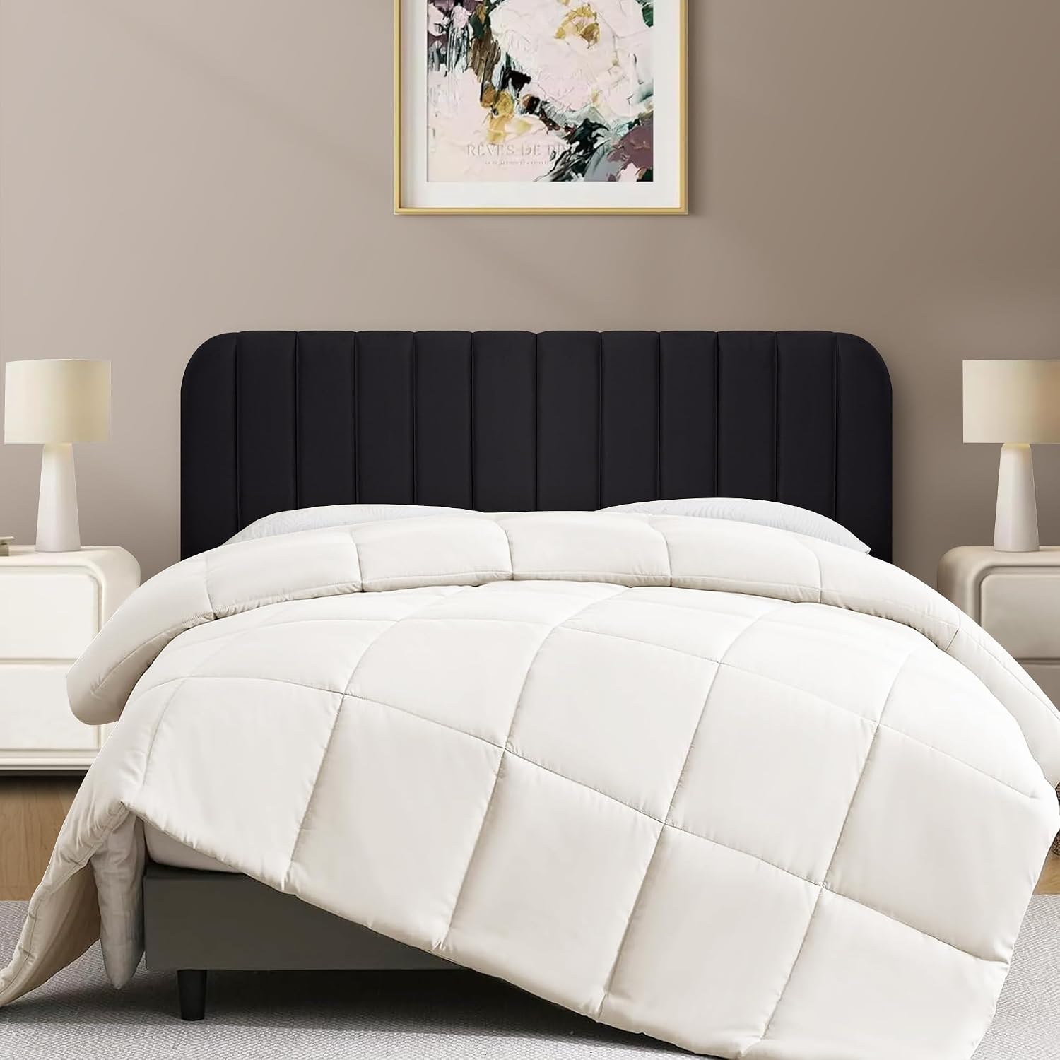 King Headboard Only - Upholstered Headboard for Bed, Easy Assembly, Velvet Covered Sponge, Place Between Bed & Wall, Adjustable Metal Legs with Non-Slip Pads, Black