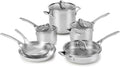 Calphalon 5-Ply Stainless Steel Cookware Set 10 Piece Includes Frying Pans, Pots and Pans Set, Induction, Oven Safe 500F, Silver