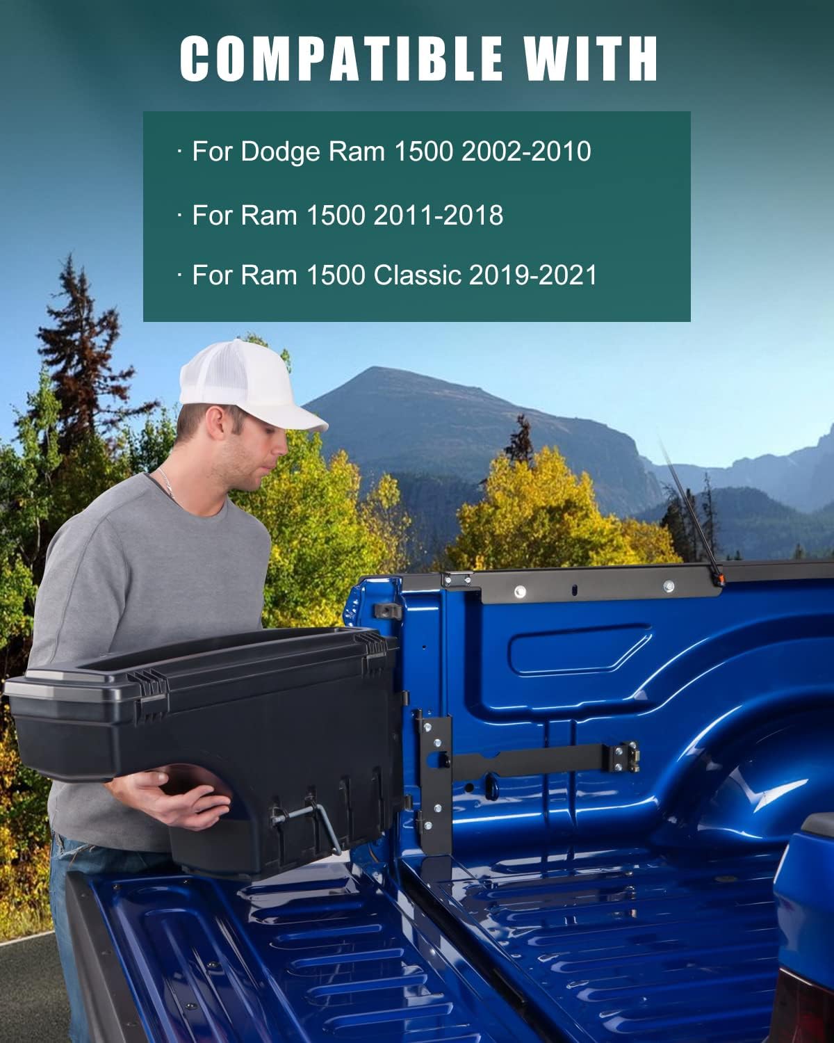 SCITOO Truck Bed Tool Box for Dodge Ram 1500 2019-2021 Left Driver Side,Multi-Compartment Dividers Organized Storage,Heavy Duty & No-Drill Installation