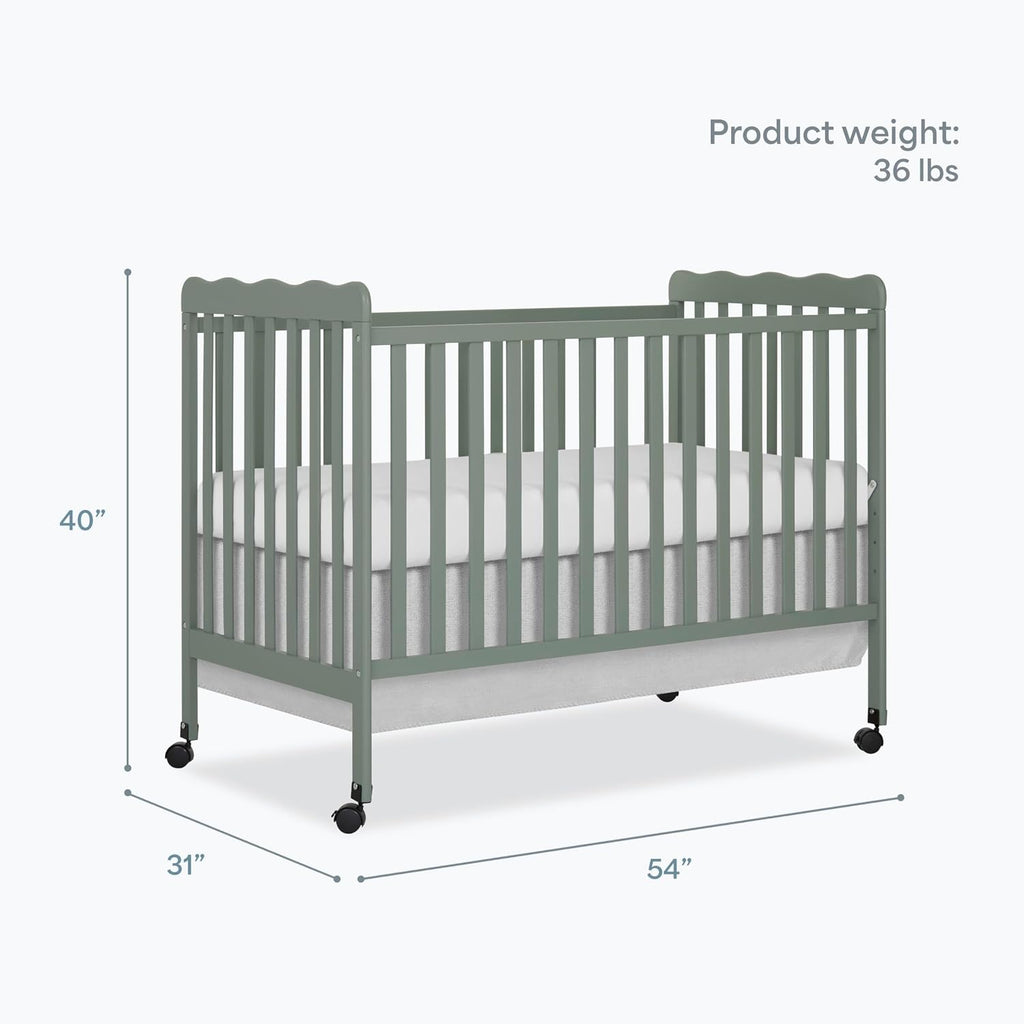Dream On Me Carson Classic 3-in-1 Convertible Full-Size Baby Crib in Meadow Green, GreenGuard Gold & BSA, 4 Mattress Heights, Converts to Day & Toddler Bed, Locking Wheels, Classic Nursery Design