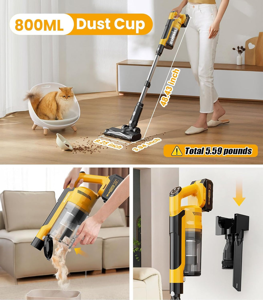 qimedo V1 Cordless Vacuum with Extra 8000mAh Battery, 700W Brushless Vacuum Cleaners for Home, 6 in 1 Electric Stick Vacuum withwith Hepa Filter, Best Cordless Vacuum for Pet Hair/Hardwood Floor