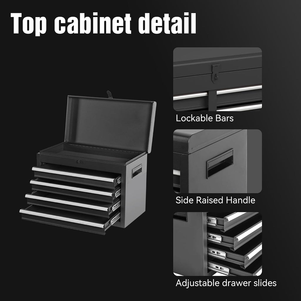 Tool Chest, 5-Drawer Rolling Tool Storage Cabinet with Detachable Top Tool Box, Liner, Universal Lockable Wheels, Adjustable Shelf, Locking Mechanism, Metal Tool Cart,154pcs Tools