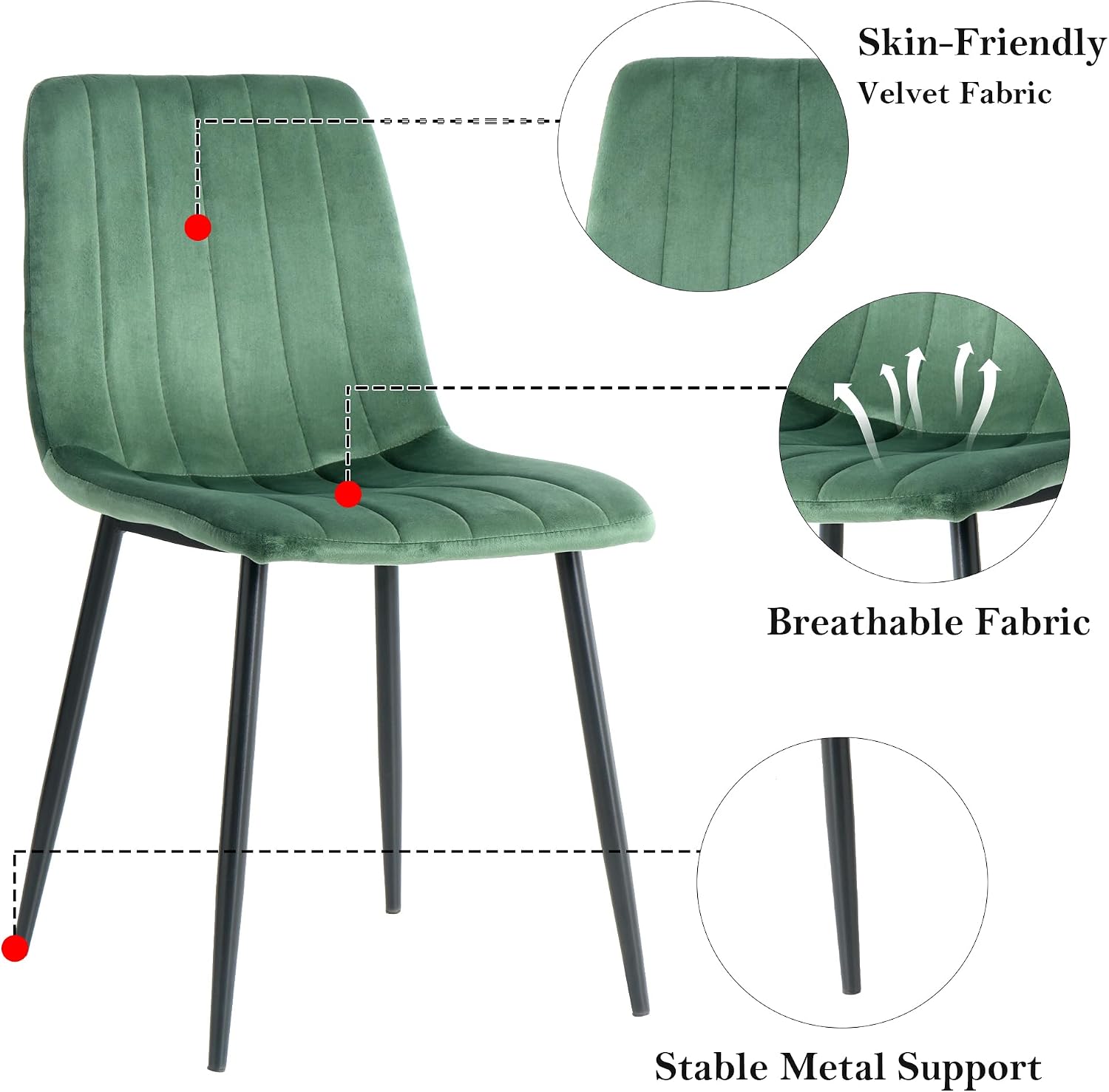 RGZ 36' Round Dining Table Set for 4, 5 PCS Modern Wooden Black Circle Kitchen Table with Steel Legs & 4 Green Velvet Upholstered Chairs for Dining Room, Living Room, Kitchen