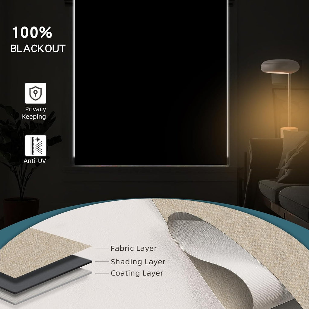 Motorized Shades with Remote,100% Blackout Smart Shades Work with Homekit, Alexa, Google Home, Remote Control, Electric Blinds with USB/Solar Pannel Charging, Linen Caramel