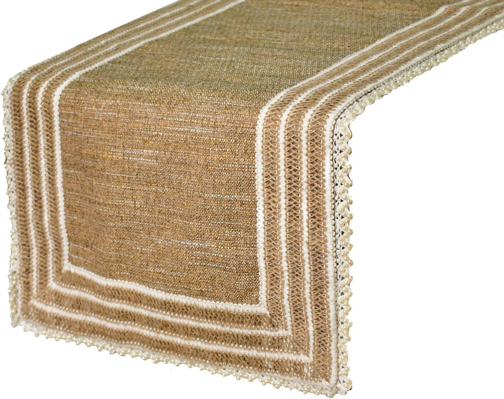The HomeCentric Decorative Beige 8-10 Seater Table Runner 16 x 120 inch, Lace, Burlap, Moroccan, Boho, Jute, Solid Table Runner for Party, Dining, Outdoor, Kitchen, Contemporary - Jute Table Charm