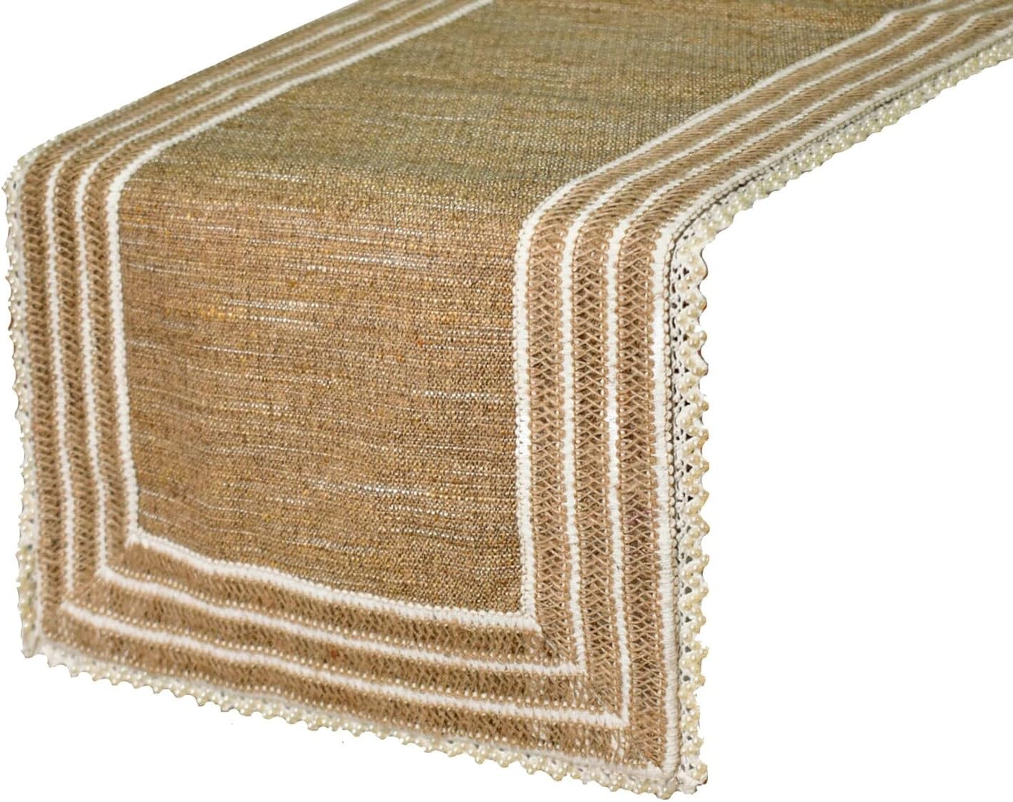 The HomeCentric Decorative Beige 8-10 Seater Table Runner 16 x 120 inch, Lace, Burlap, Moroccan, Boho, Jute, Solid Table Runner for Party, Dining, Outdoor, Kitchen, Contemporary - Jute Table Charm