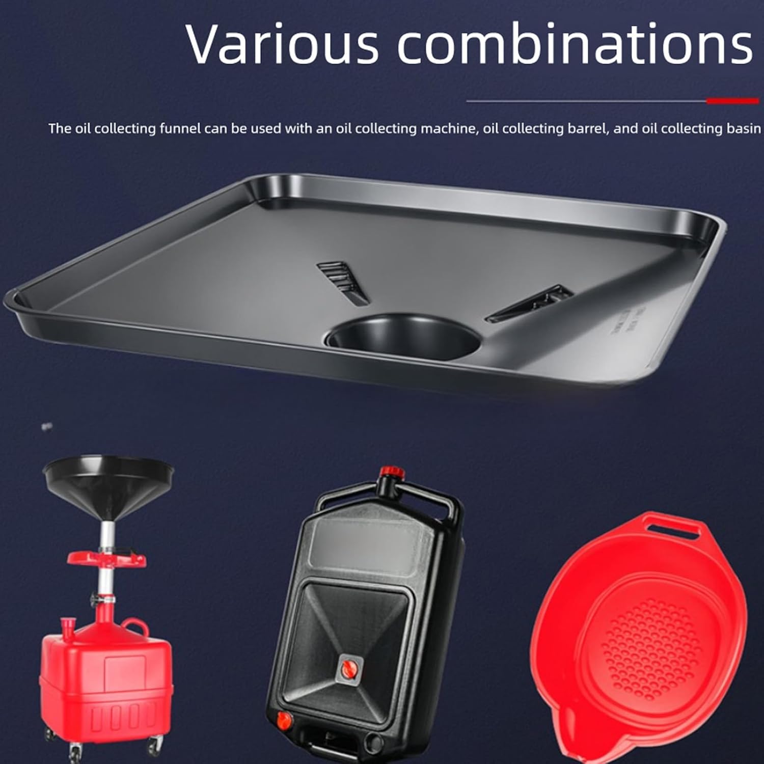 Black Transmission Pan for Use with Lift Oil Drains, Large Fluid Catch Square Drain Pan Fits Many Different Funnels, Easy to Clean for Automotive Repairs and Oil Changes