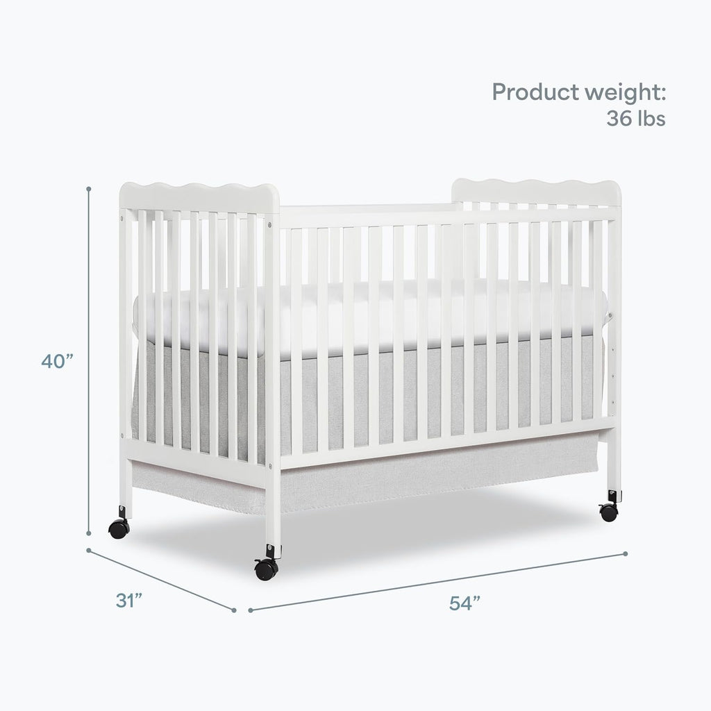 Dream On Me Carson Classic 3-in-1 Convertible Full-Size Baby Crib in White, GreenGuard Gold & BSA, 4 Mattress Heights, Converts to Day & Toddler Bed, Locking Wheels, Classic Nursery Design
