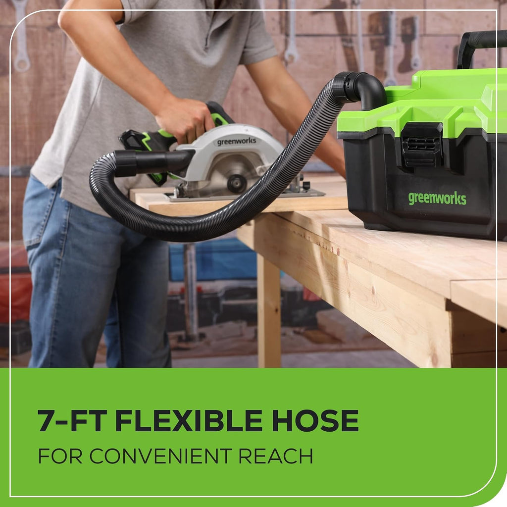 Greenworks 24V Brushless (3 Gallon) Cordless Wet / Dry Shop Vacuum + Accessories, Tool Only