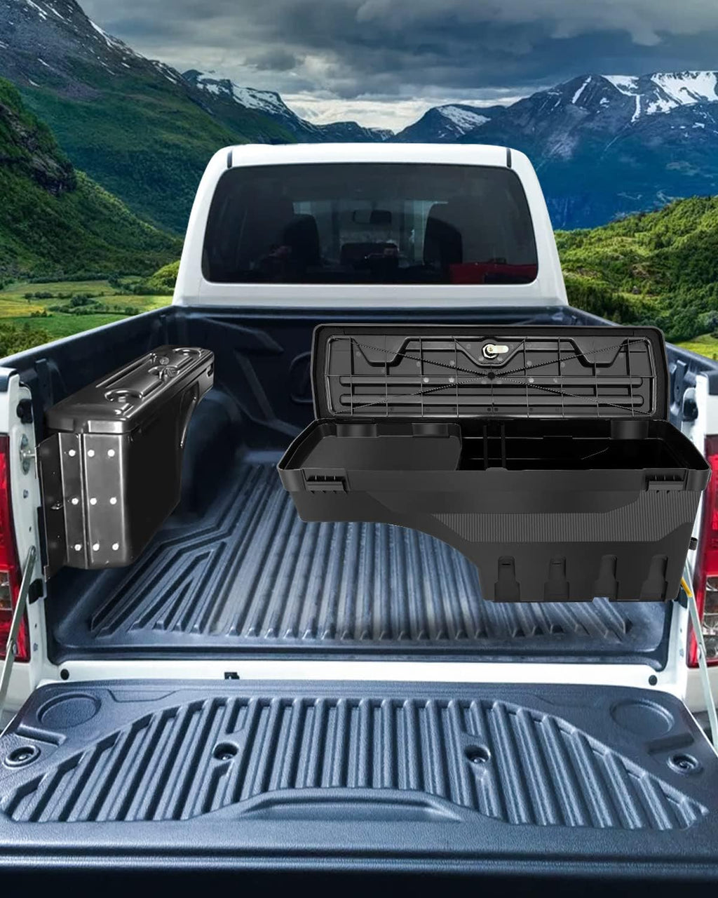 SCITOO Truck Bed Tool Box for Ford F-250 Super Duty for F-350 Super Duty 2017-2022 Right Passenger Side,Multi-Compartment Dividers Organized Storage,Heavy Duty & No-Drill Installation
