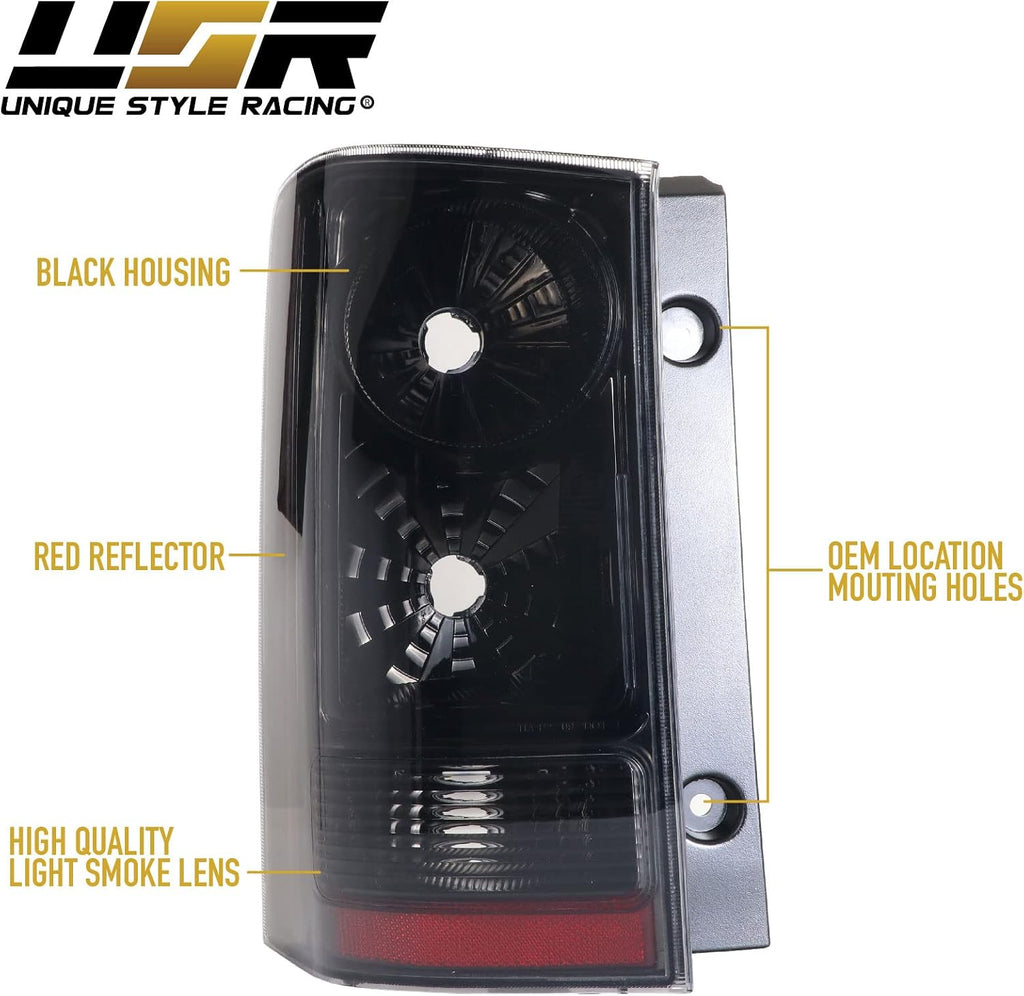 USR 09-15 Pilot JDM Style Tail Light – WITH 8 LED Bulbs Upgrade - Tail Lamps Set (Left + Right) - Compatible with 2009-2015 Honda Pilot SUV All Models (CLEAR LENS WITH BLACK HOUSING w/LED BULBS)