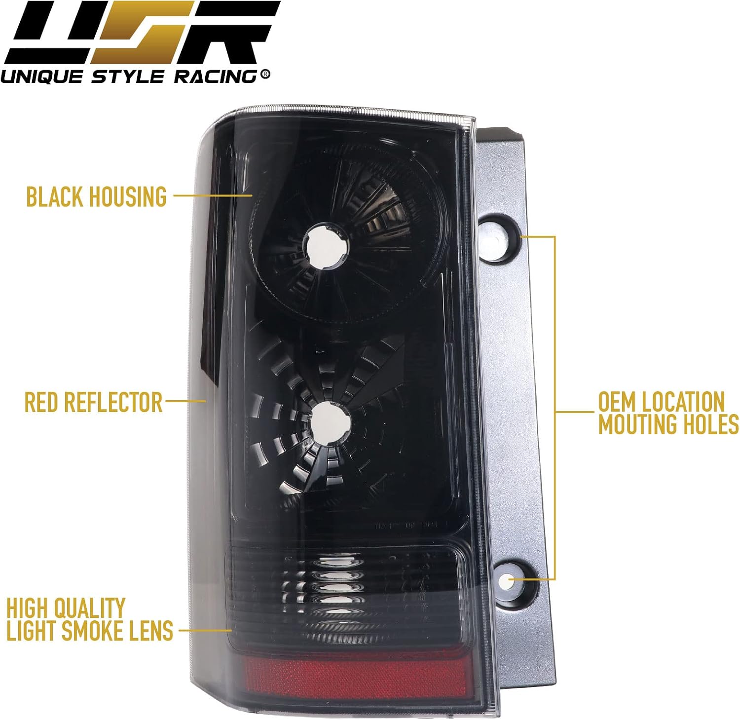USR 09-15 Pilot JDM Style Tail Light – WITH 8 LED Bulbs Upgrade - Tail Lamps Set (Left + Right) - Compatible with 2009-2015 Honda Pilot SUV All Models (CLEAR LENS WITH BLACK HOUSING w/LED BULBS)
