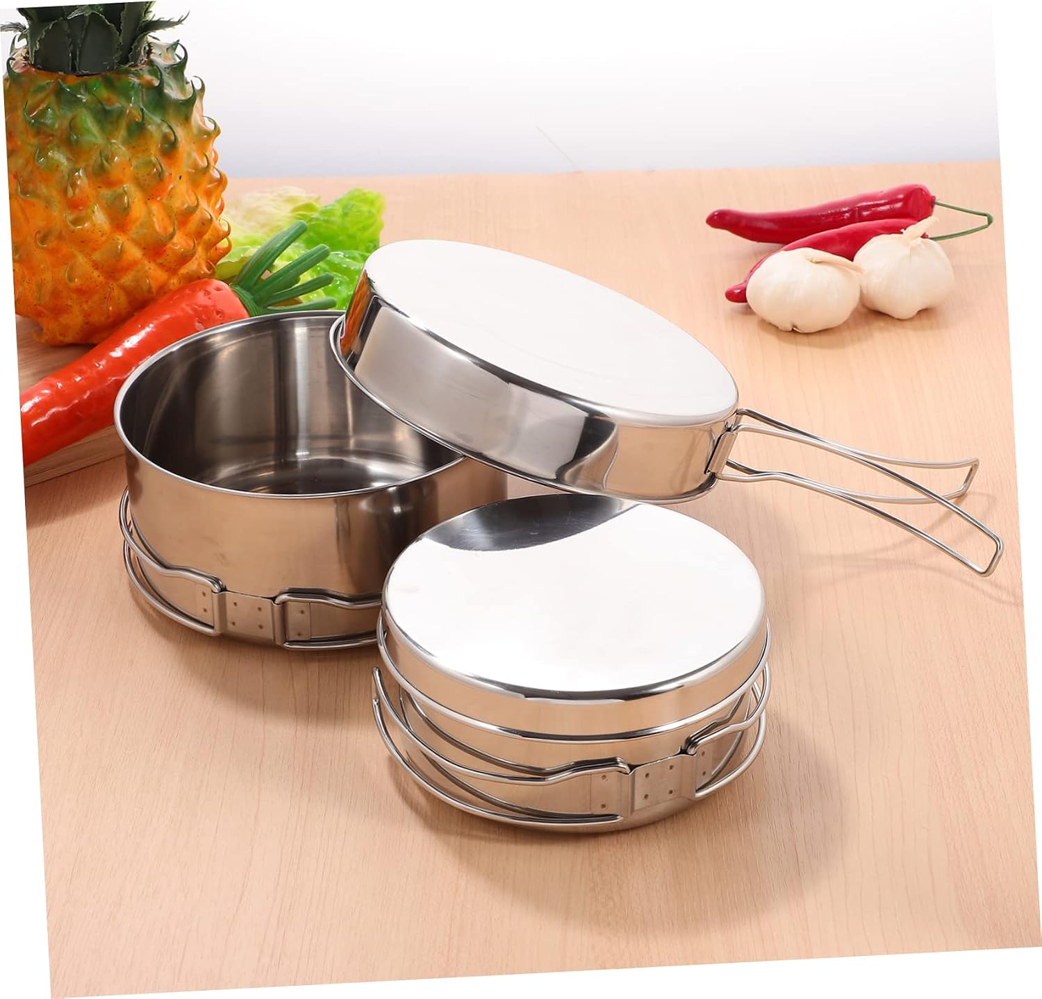 Milisten Camping Cookware Stainless Steel Stackable Pot Pan with Handle Non Stick Cooking Utensils for Outdoor