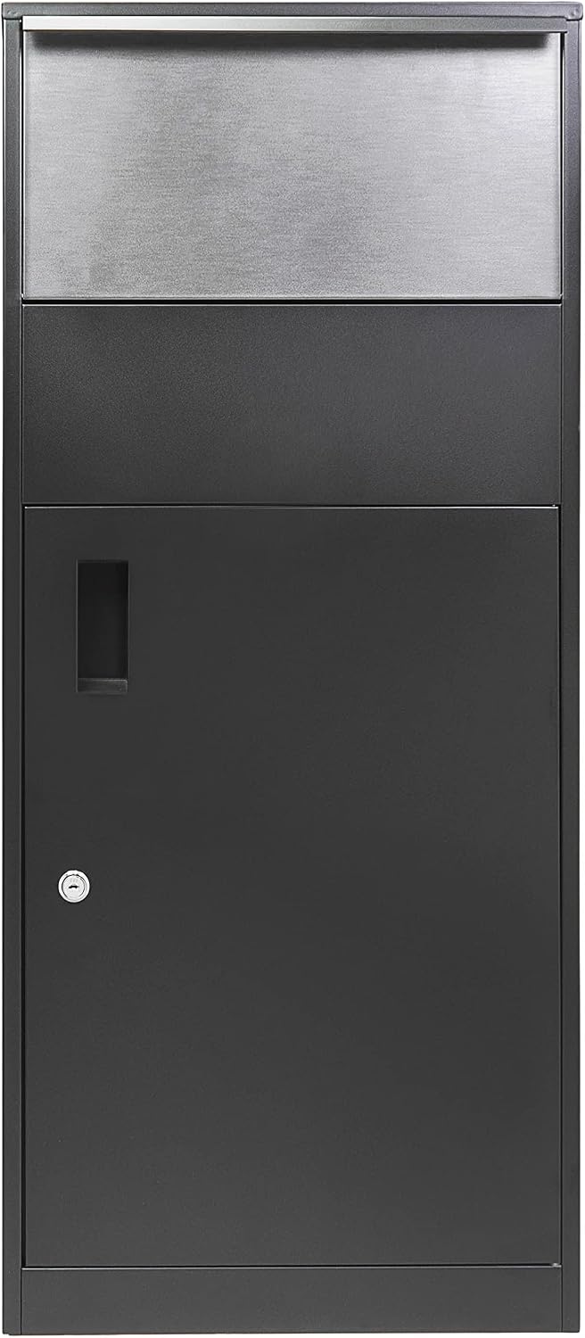 Winbest Large Steel Freestanding Floor Parcel Package Drop Box with Locking Letterbox and Multi Compartments, Black