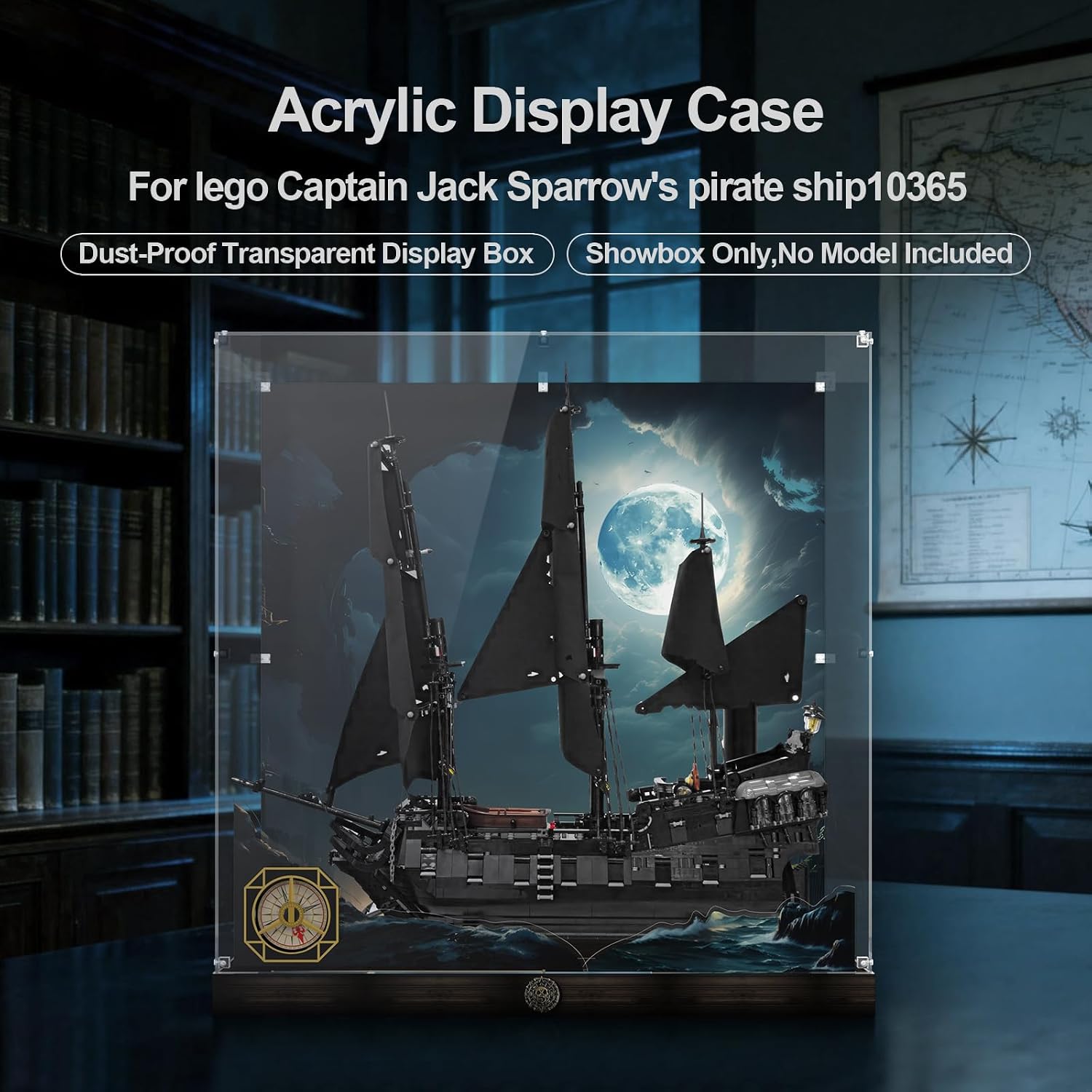 Acrylic Display Case for Lego Icons Captain Jack Sparrow's Pirate Ship, with LED Light, Display Box Compatible with Lego Black Pearl 10365- Case Only, No Model
